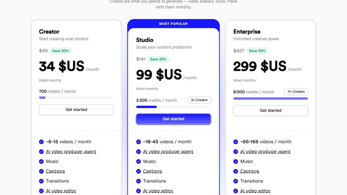 Preisübersicht von reloop.so: Pläne Creator, Studio und Enterprise