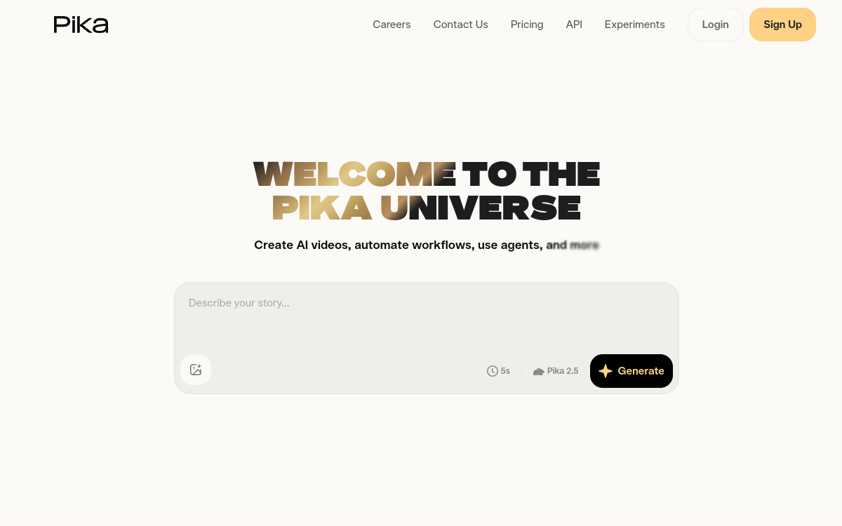 Interface de génération de Pika : champ de prompt, durée du clip et modèle sélectionné