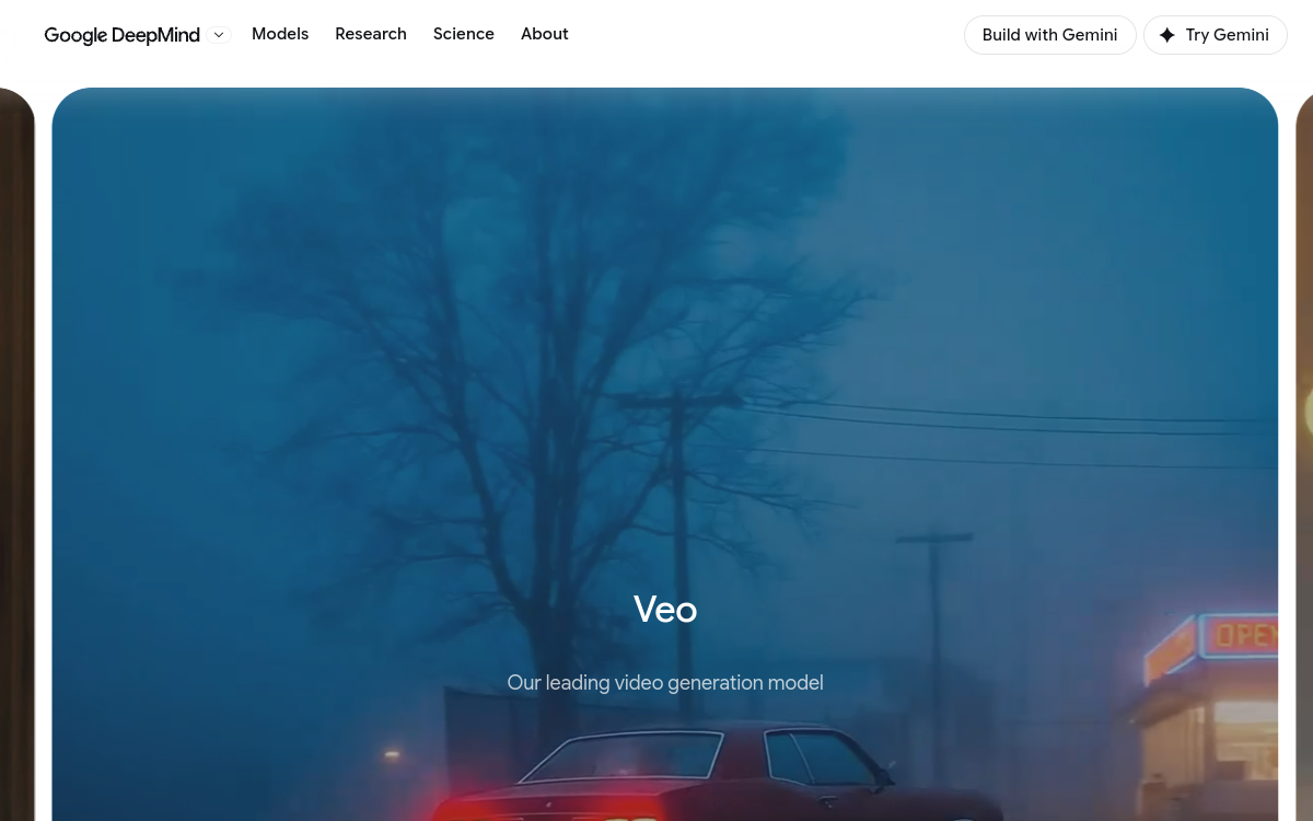 Page officielle de Veo chez Google DeepMind présentant le modèle de génération vidéo
