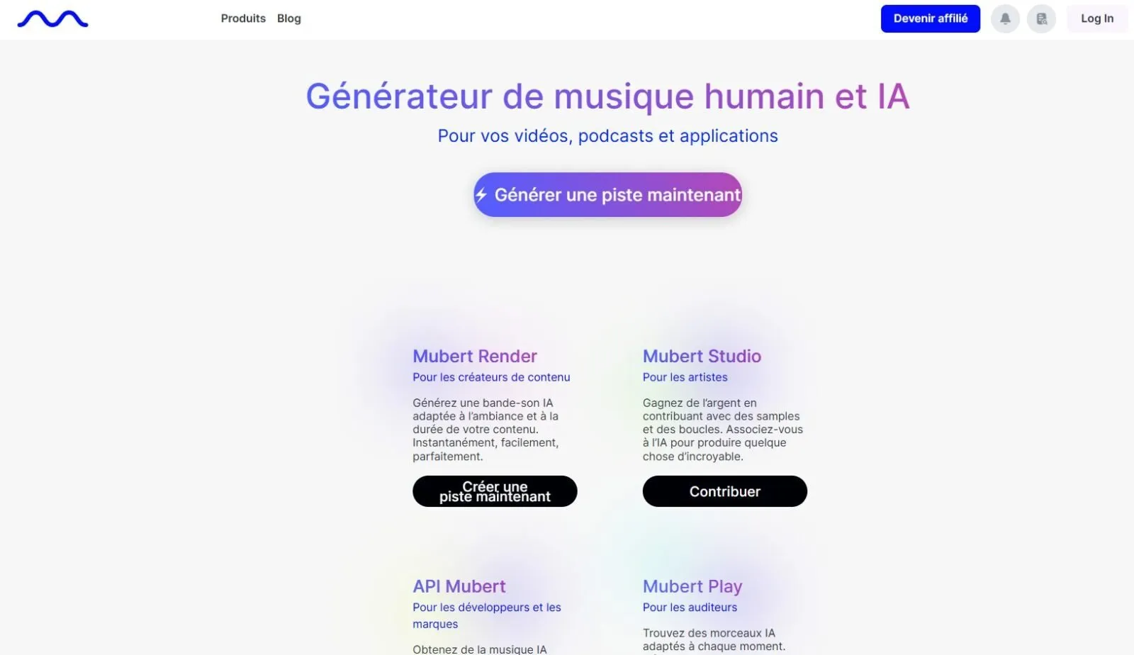 Mubert interface musique IA libre de droits