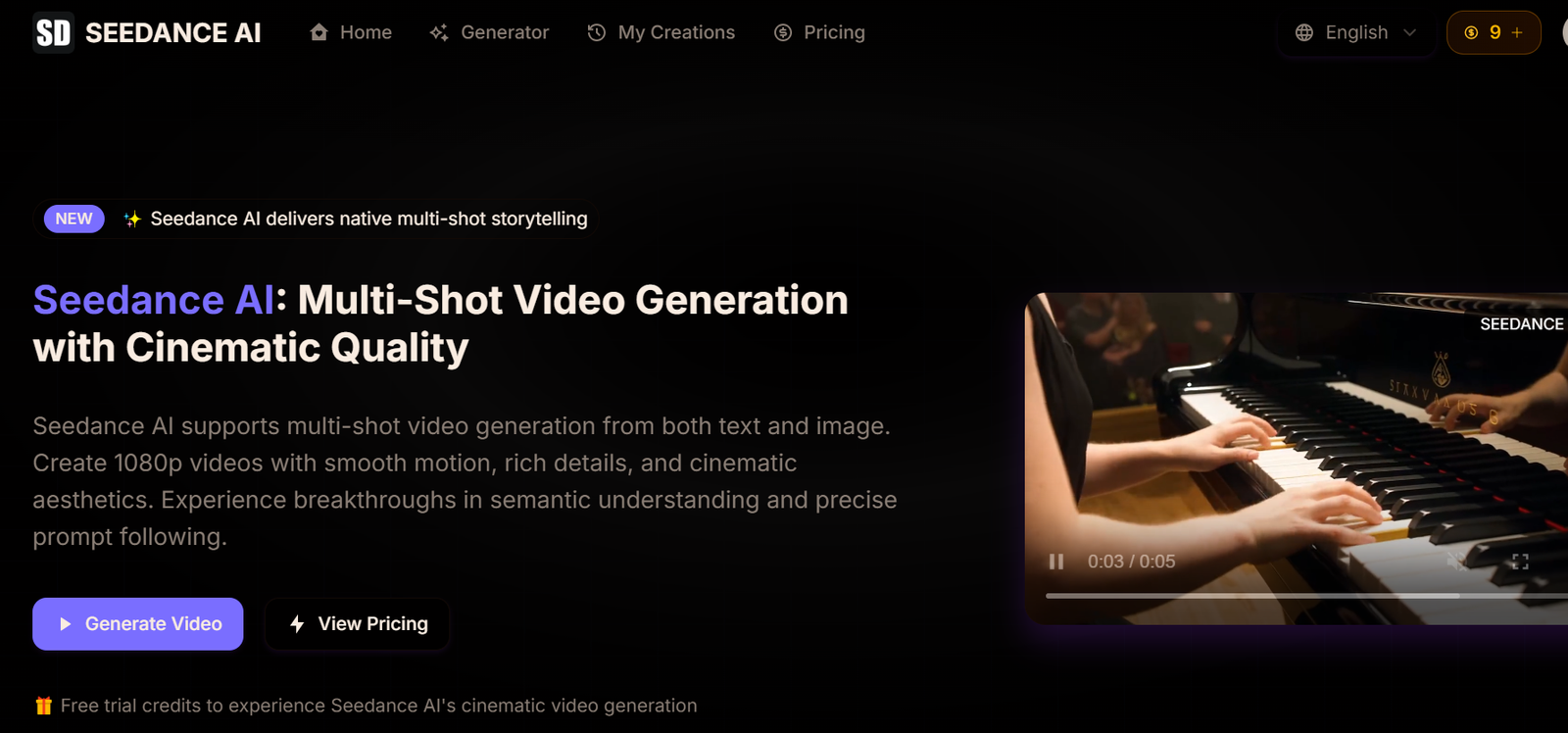 Seedance AI interface génération vidéo cinématique 2026