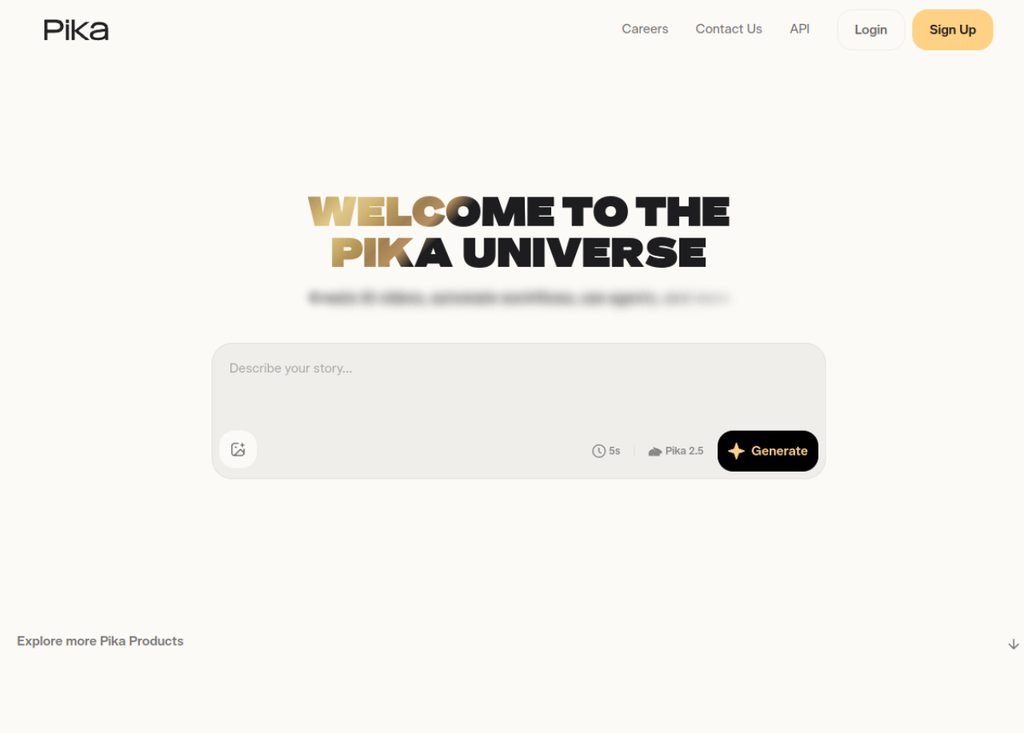 Capture de la page d'accueil de Pika Labs (pika.art)